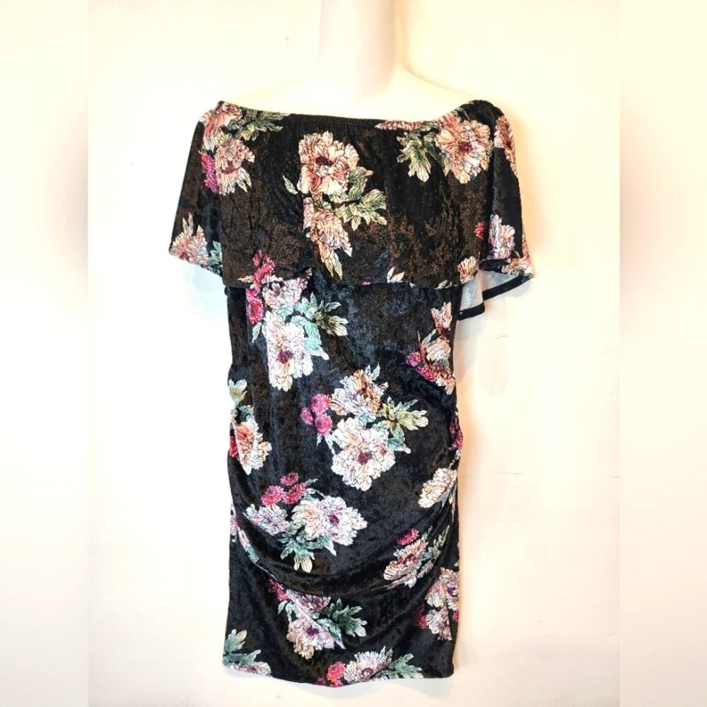 Black Floral Off the Shoulder Velvet Dress Party Cruise Holiday‎ Travel Size M